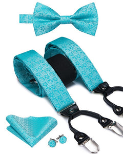 Paul Luxury Silk Men's Vintage Elastic Suspenders,Bow Tie Set