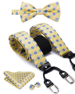 Paul Luxury Silk Men's Vintage Elastic Suspenders,Bow Tie Set