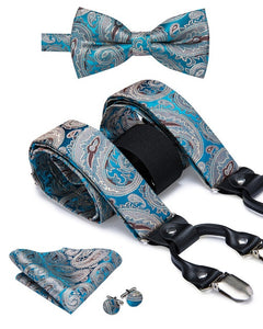 Paul Luxury Silk Men's Vintage Elastic Suspenders,Bow Tie Set
