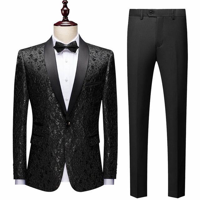 Floral Jacquard Suit Tuxedos Man Set