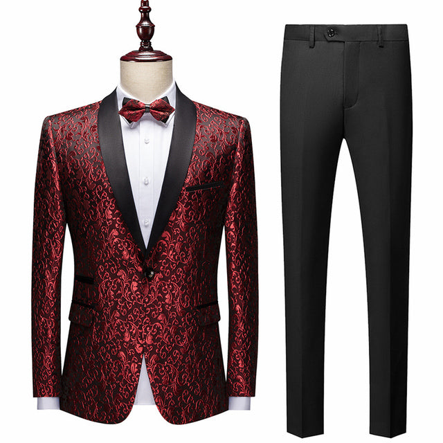 Floral Jacquard Suit Tuxedos Man Set