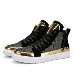 Men Stylish Glitter Lace Up Crystal Sneakers