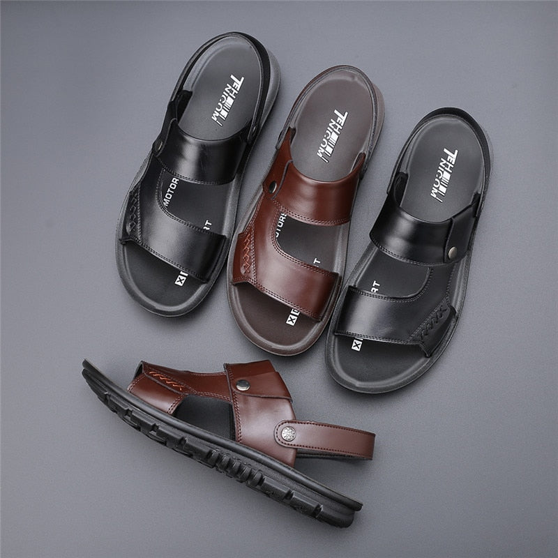 SunlitTrek™ - British Slip-On Leather Sandals