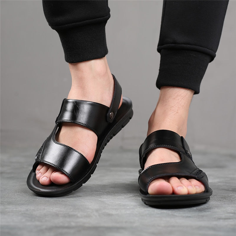 SunlitTrek™ - British Slip-On Leather Sandals