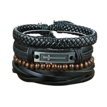 Load image into Gallery viewer, Max Men&#39;s PU Bangle Wide Braided Wristband Leather Bracelet Set
