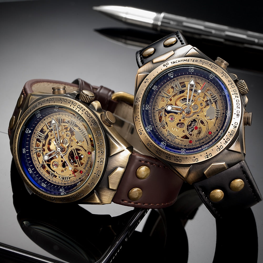 Automatic Steampunk Skeleton Vintage Wristwatch