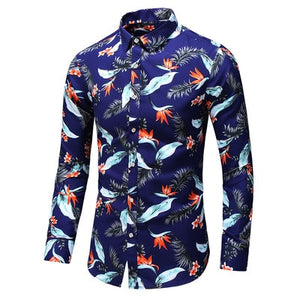 Men Casual Fashion Personality Print Long Sleeve Dressing Shirt