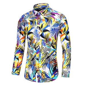 Men Casual Fashion Personality Print Long Sleeve Dressing Shirt