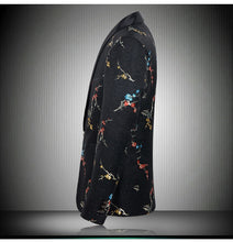 Load image into Gallery viewer, Viggo Handmade Black Flowers Plum Printed Suit Jacket
