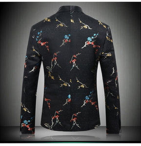 Viggo Handmade Black Flowers Plum Printed Suit Jacket