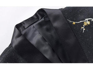 Viggo Handmade Black Flowers Plum Printed Suit Jacket