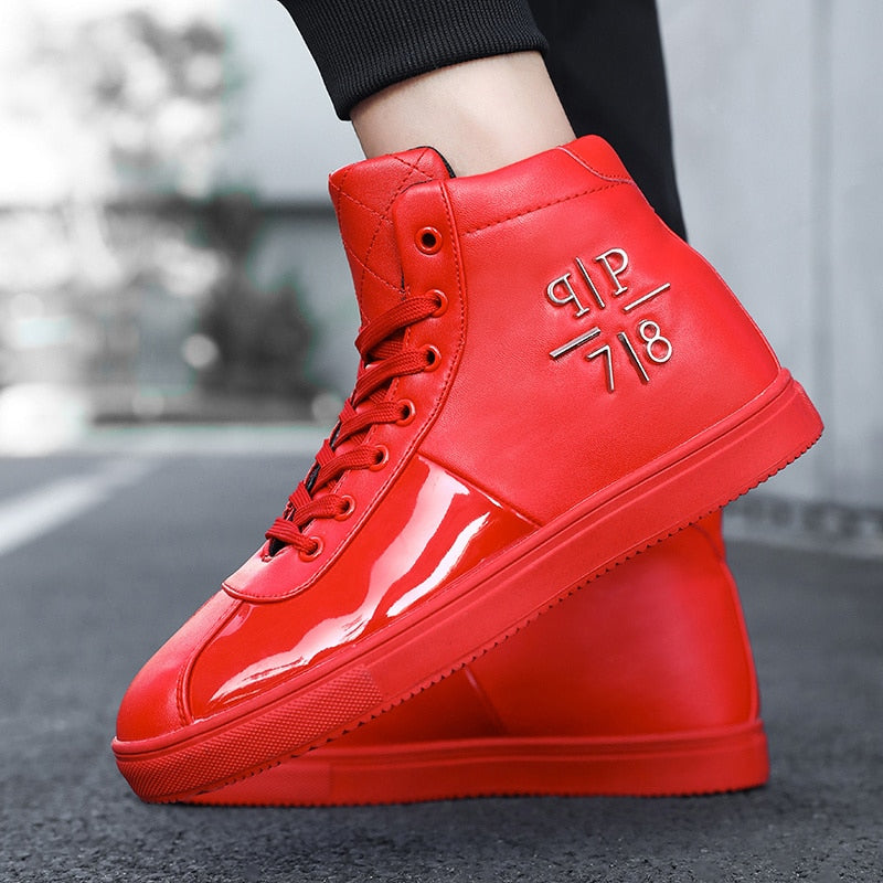 Men Plain Shiny Color Ankle Sneakers