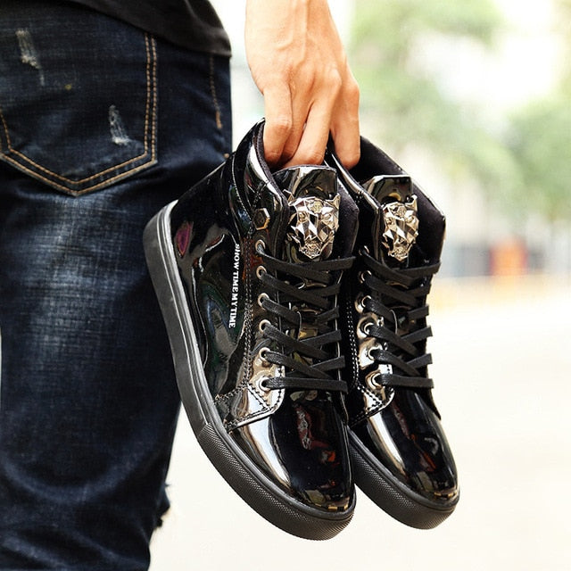 Men Plain Shiny Color Ankle Sneakers