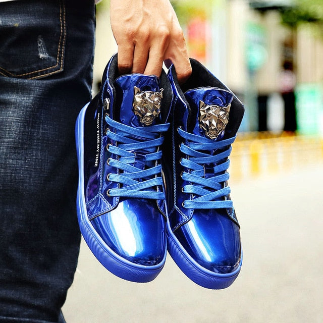 Men Plain Shiny Color Ankle Sneakers