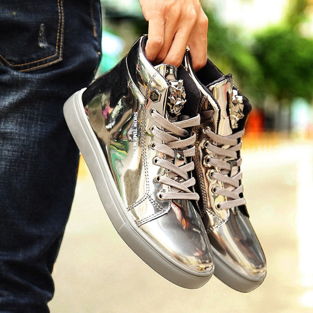 Men Plain Shiny Color Ankle Sneakers