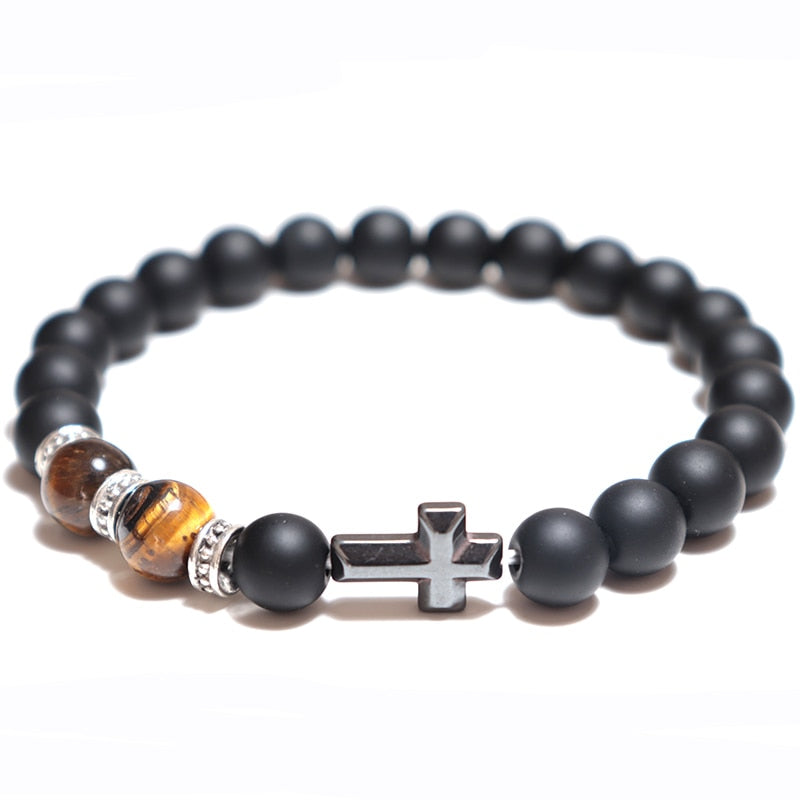 Lukas Classic Cross Lava Tiger Eye Beaded Bracelet