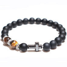 Load image into Gallery viewer, Lukas Classic Cross Lava Tiger Eye Beaded Bracelet
