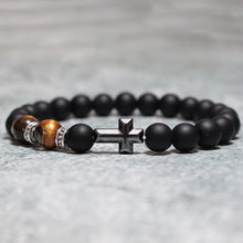 Load image into Gallery viewer, Lukas Classic Cross Lava Tiger Eye Beaded Bracelet

