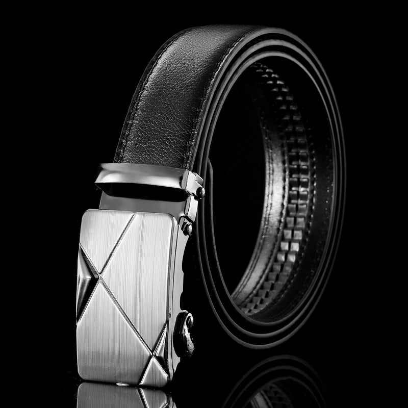 Mens Business Style Belt Black Pu Leather Strap  Automatic Buckle