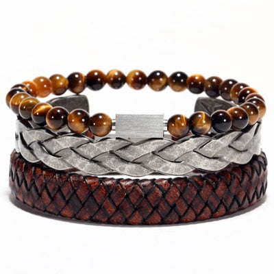 Men Casual Twisted Braiding Titanium Wires Cuff Bracelets