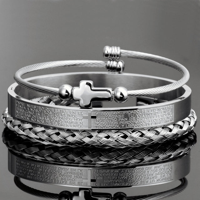 Luxury Set Stainless Steel Bracelet Cross Charm