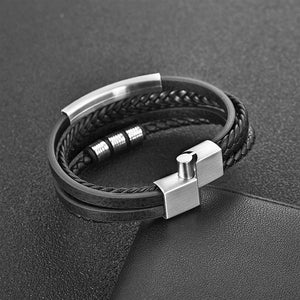 Stainless Steel Charm Magnetic Clasp Braided Multilayer Leather Wrapping Bracelet