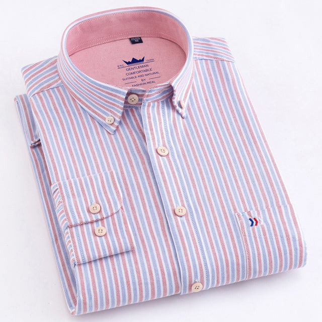 Men Casual 100% Cotton Oxford Striped Shirt