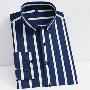 Casual Non-Iron Stretch Long Sleeve Striped Dress Shirt