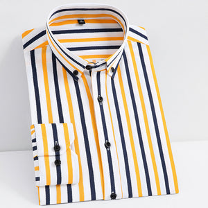 Casual Non-Iron Stretch Long Sleeve Striped Dress Shirt
