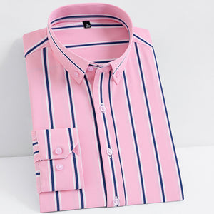 Casual Non-Iron Stretch Long Sleeve Striped Dress Shirt