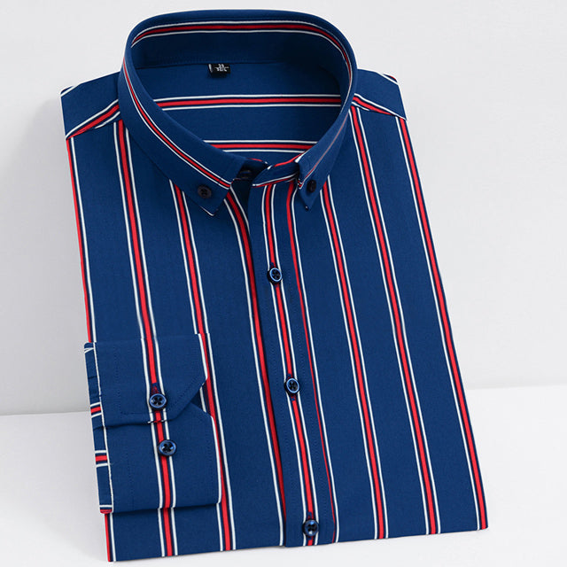 Casual Non-Iron Stretch Long Sleeve Striped Dress Shirt