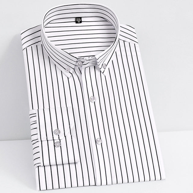 Casual Non-Iron Stretch Long Sleeve Striped Dress Shirt