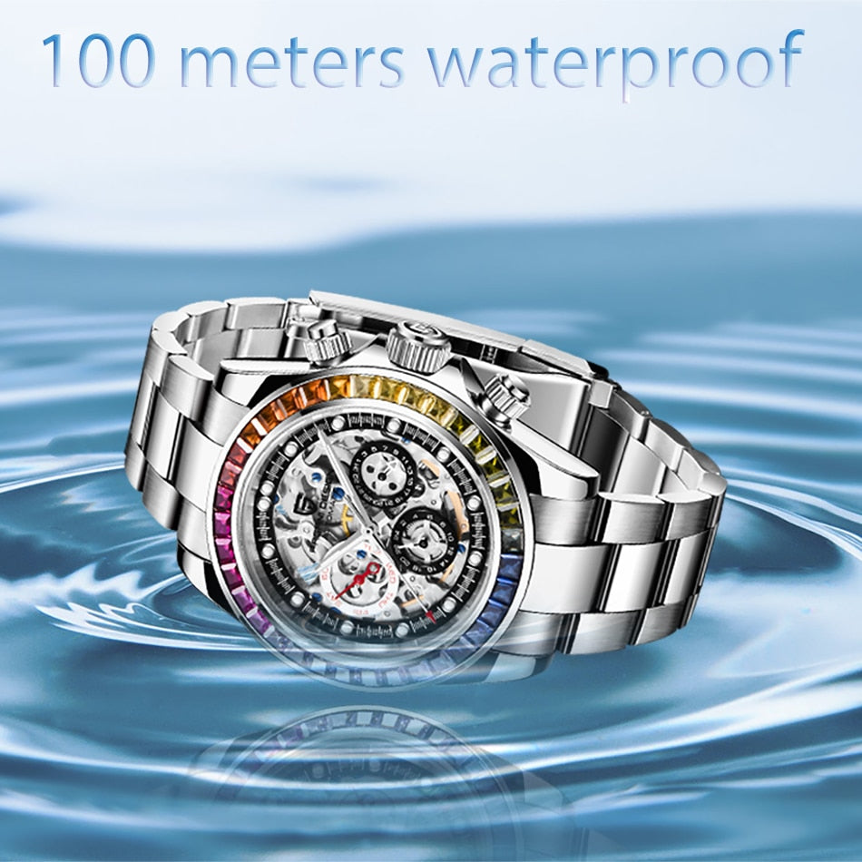 Men’s Automatic Mechanical  Skeleton Stainless Steel Waterproof Watch