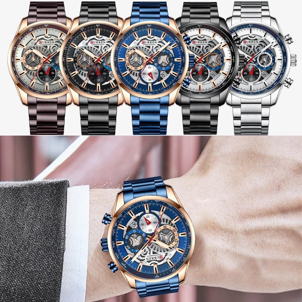 Mens Luxury Casual Quartz Wristwatches with Luminous Sport Chronograph Clock