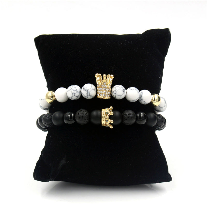 Crown Charms Stone Beads Men Couple Bracelets Jewelry