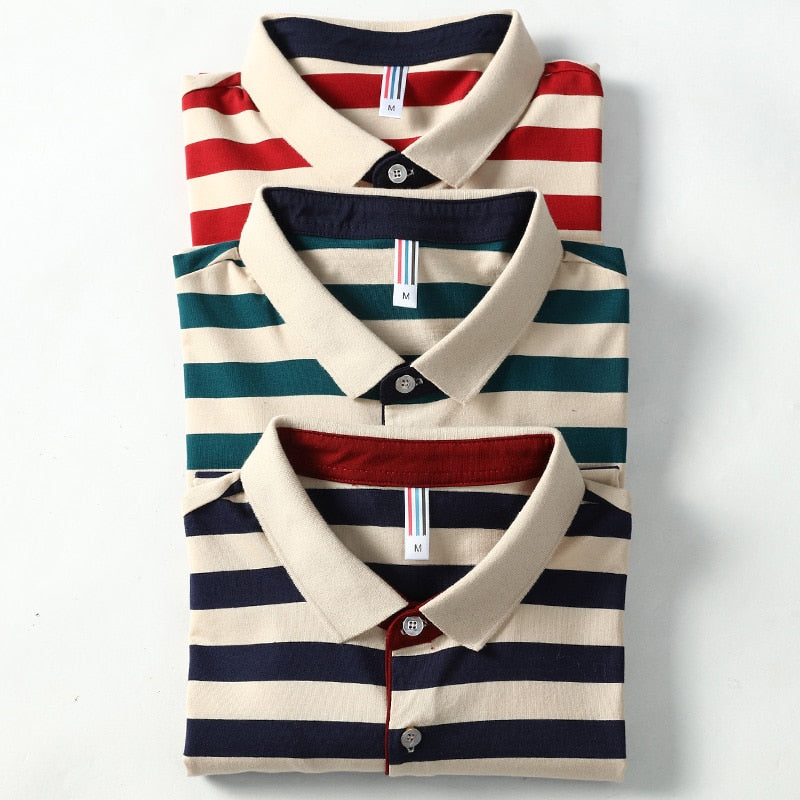 Stripe Slim Fit Men Polo Shirt Short Sleeve