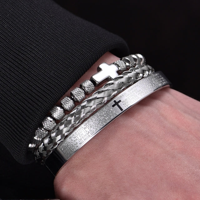 Luxury Set Stainless Steel Bracelet Cross Charm