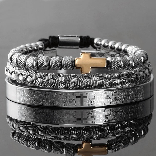 Luxury Set Stainless Steel Bracelet Cross Charm