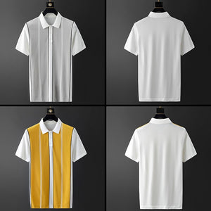 Men Striped Knitted Polo Shirt