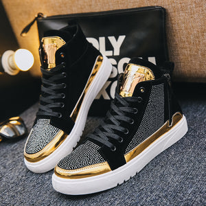 Men Stylish Glitter Lace Up Crystal Sneakers