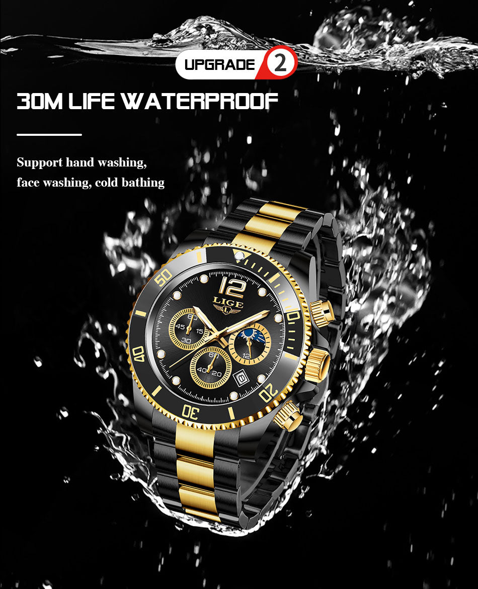 Sports Diver Clock Luxury Stainless Steel Waterproof Date Quartz Wristwatch