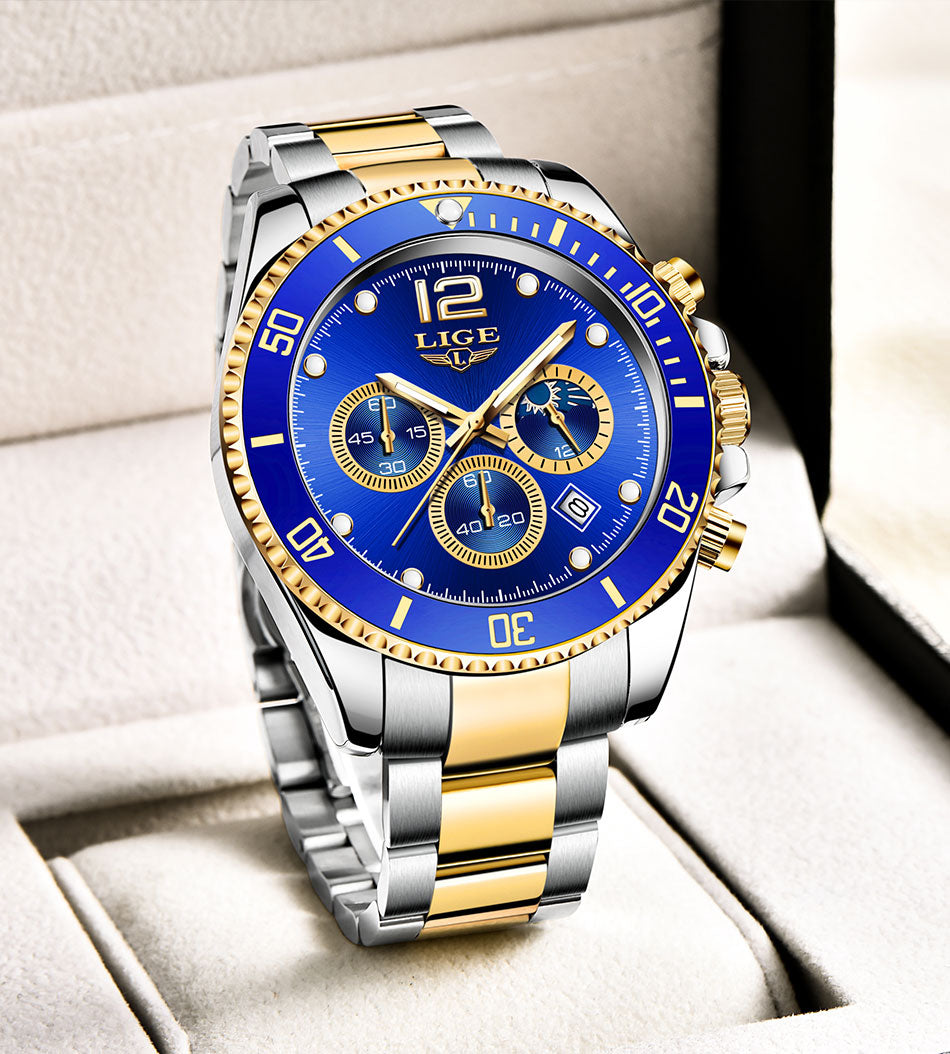 Sports Diver Clock Luxury Stainless Steel Waterproof Date Quartz Wristwatch