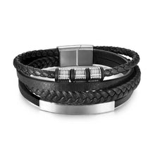 Load image into Gallery viewer, Stainless Steel Charm Magnetic Clasp Braided Multilayer Leather Wrapping Bracelet
