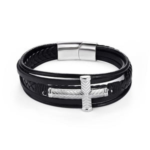 Stainless Steel Charm Magnetic Clasp Braided Multilayer Leather Wrapping Bracelet