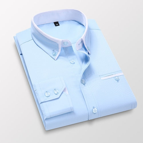 Men Casual Cotton Long Sleeve Light Dress Shirt