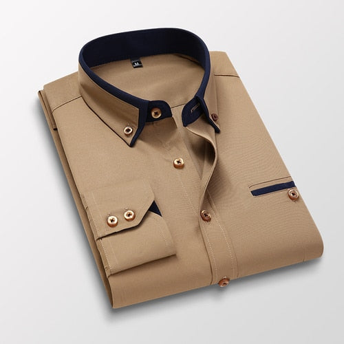 Men Casual Cotton Long Sleeve Light Dress Shirt