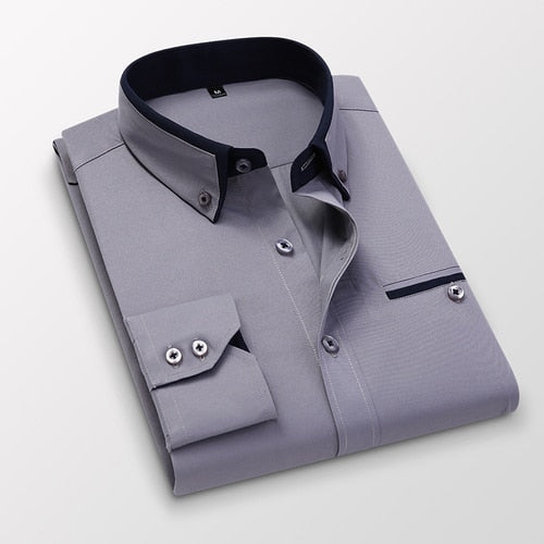 Men Casual Cotton Long Sleeve Light Dress Shirt