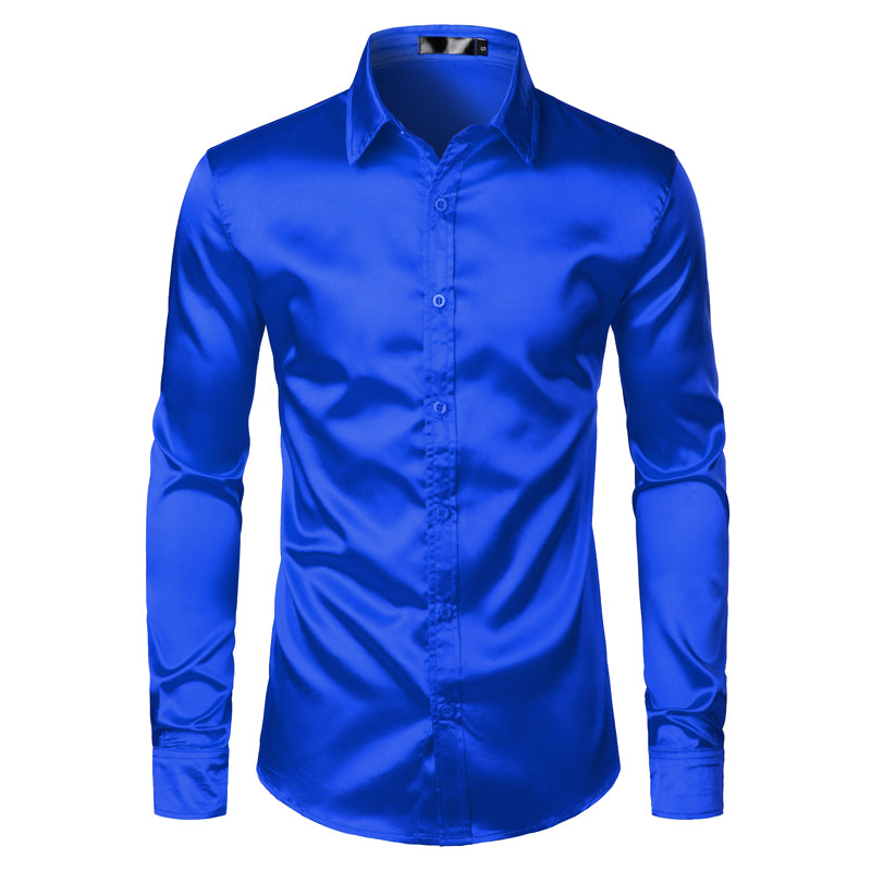 Men Elegant Silk Satin Shirt