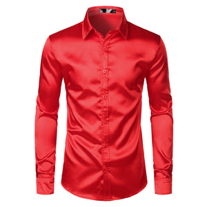 Men Elegant Silk Satin Shirt