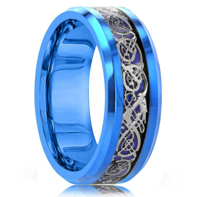 8mm Men Stainless Steel Celtic Dragon Ring